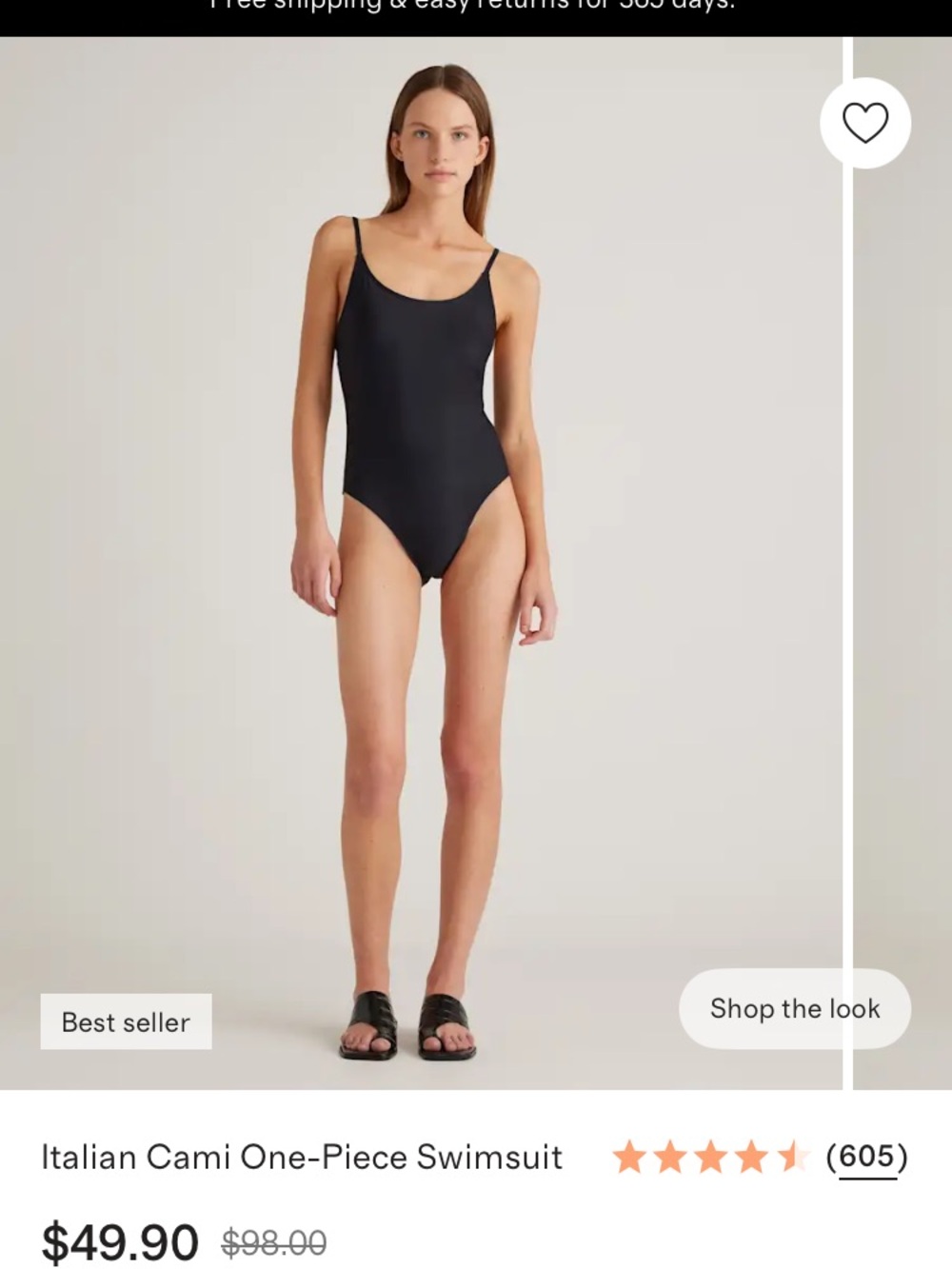 Quince NWT Italian Cami One‑Piece Swimsuit in Black XS